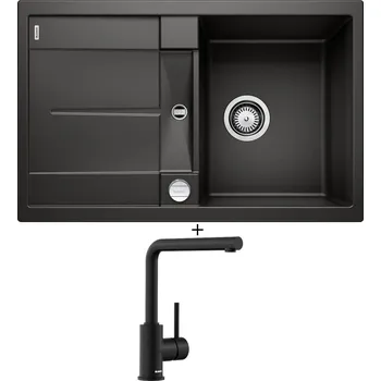 Granitový dřez SET Blanco METRA 45 S černá + excentrické ovládání + Blanco MILA černá matná 526657