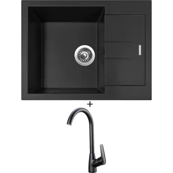 Granitový dřez Granitový dřez SET Sinks AMANDA 650 pureblack + Deante NEO BORO BMO N62M černá matná