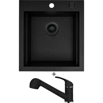 Granitový dřez Granitový dřez SET Pyramis SIROS (47x51,5) 1B černá edice + Pyramis FIDO černá matná