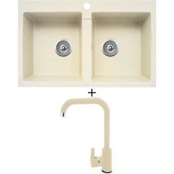 Granitový dřez SET Pyramis SPARTA (78x50) 2B vanilka + Pyramis SILVIO vanilka