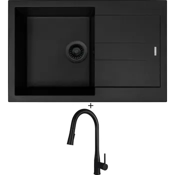 Granitový dřez Granitový dřez SET Sinks AMANDA 780 černá edice + Deante LUKRECJA N72M černá matná