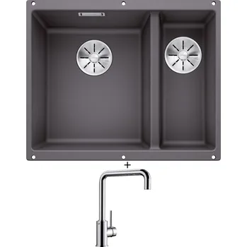 Granitový dřez Dřez pod desku SET Blanco SUBLINE 340/160 U šedá skála 523549 + Blanco MILI chrom 519413