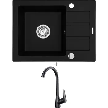 Granitový dřez Granitový dřez SET Pyramis ATHENA (62x44) 1B 1D černá matná + Deante NEO BORO BMO N62M černá matná