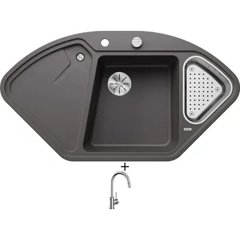 Granitový dřez Granitový dřez SET Blanco DELTA II šedá skála s excentrem 523657 + Blanco MIDA-S chrom 521454