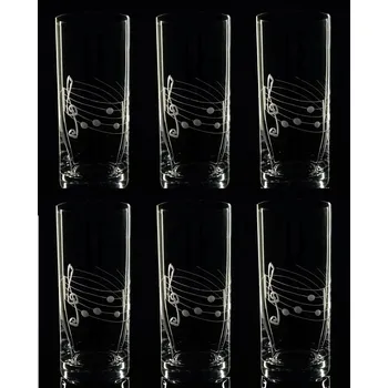 Sklenice Skleničky na pivo 6ks Barline 300ml, noty - ručně ryté (broušené) dárek pro hudebníka