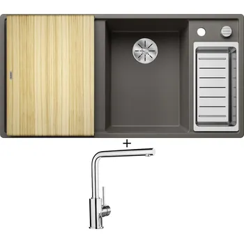 Granitový dřez Granitový dřez SET Blanco AXIA III 6 S šedá vulkán s excentrem + dřevěná krájecí deska 527229 + Blanco MILA chrom 519414