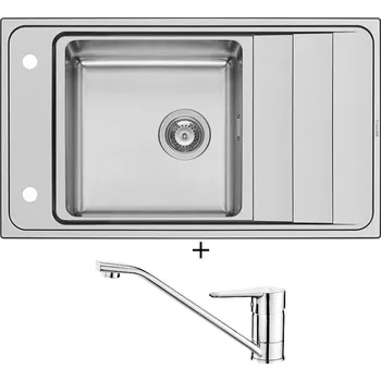 Kuchyňský dřez Nerezový dřez SET Pyramis STUDIO (86X50) 1B 1D nerez + Deante CORIO BFC 060M chrom