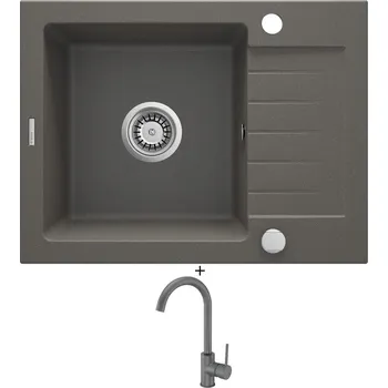 Granitový dřez Granitový dřez SET Deante ZORBA ZQZ T11A tmavě šedá + Deante NEMEZJA BEN T62M tmavě šedá