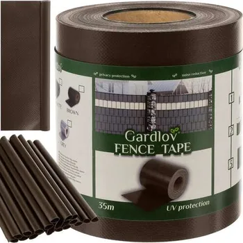 Příslušenství pro plot Gardlov Pevná pletová páska hnědá 630g/m2, PVC, 19cmx35m s montážními klipy