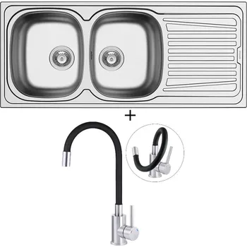 Nerezový dřez Nerezový dřez SET Pyramis SPARTA 116X50 2B 1D nerez + Deante NEO LUNO BOC B720 nerez