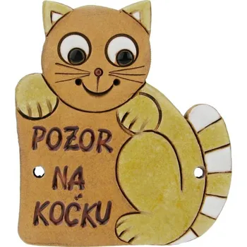 Zahradní dekorace Pozor na kočku 10 cm (Keramická kočka s nápisem)