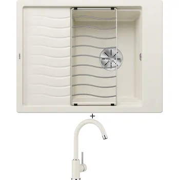 Granitový dřez Granitový dřez SET Blanco ELON 45 S bílá soft 527067 + odkapová mřížka + Blanco MIDA bílá soft 526966