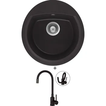 Granitový dřez Granitový dřez SET Schock MANHATTAN R-100 Nero + Deante NEO LUNO BOC N72M černá matná