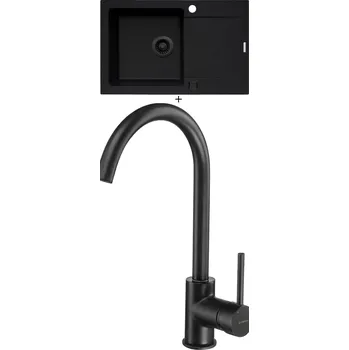 Granitový dřez Granitový dřez SET Pyramis MIDO (79x50) 1B 1D černá edice + Deante MILIN B62M černá matná