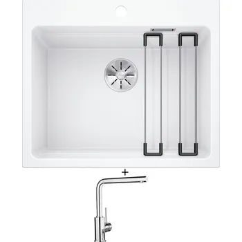 Granitový dřez Granitový dřez SET Blanco ETAGON 6 bílá 524543 + Blanco MILA chrom 519414