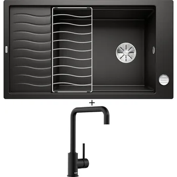 Granitový dřez SET Blanco ELON XL 8 S černá + excentrické ovládání + Blanco MILI černá matná 526665