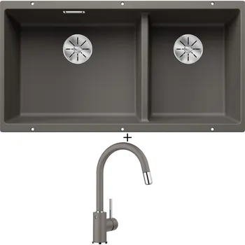 Granitový dřez Dřez pod desku SET Blanco SUBLINE 480/320-U šedá vulkán 527351 + Blanco MIDA-S šedá vulkán 526967