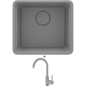 Granitový dřez Dřez pod desku SET Deante MOMI ZKM S10A U světle šedá + Aquastone AQ 5561 šedá