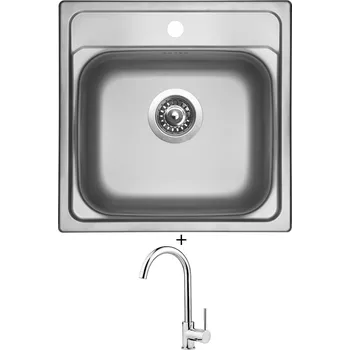 Kuchyňský dřez Nerezový dřez SET Sinks MANAUS 480 V nerez matný + Deante ASTER 062 M chrom