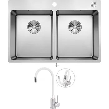 Nerezový dřez Nerezový dřez SET Blanco ANDANO 340/340-IF/A nerez hedvábný lesk s excentrem PushControl 525248 + Deante NEO LUNO BOC W720 nerez