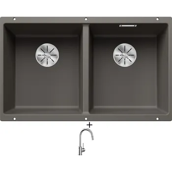 Granitový dřez Dřez pod desku SET Blanco SUBLINE 350/350 U šedá vulkán 527347 + Blanco MIDA-S chrom 521454
