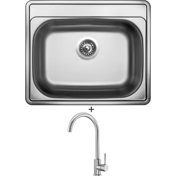 Kuchyňský dřez Nerezový dřez SET Sinks COMFORT 600 V nerez matný + Deante LIMA BBM F62M nerez