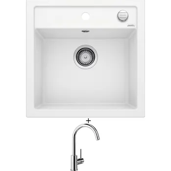 Kuchyňský dřez Granitový dřez SET Blanco DALAGO 5 bílá s excentrem 518524 + Blanco MIDA chrom 517742