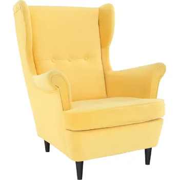 Obývací stěna Křeslo ušák, látka/dřevo, žlutá/wenge, RUFINO 3 NEW