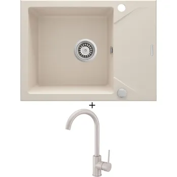 Granitový dřez Granitový dřez SET Deante EVORA ZQJ 511A béžová + Deante NEMEZJA BEN 562M béžová