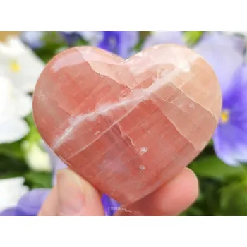 Přírodní kámen Hladké srdce z růžového kalcitu (Pákistán) 118g