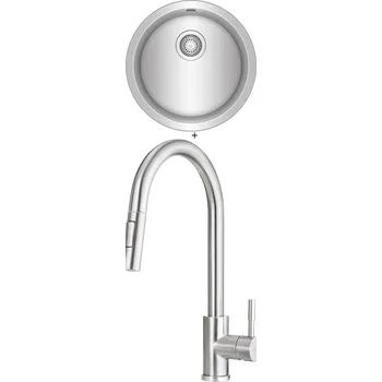 Nerezový dřez Nerezový dřez SET Teka STARBRIGHT 45 E-XN 1B RND X nerez + Deante LIMA F72 M nerez