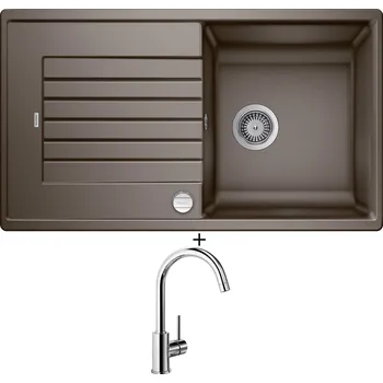 Granitový dřez Granitový dřez SET Blanco ZIA 5 S kávová s excentrem + Blanco MIDA chrom 517742