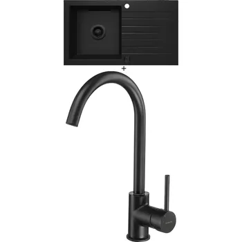 Granitový dřez Granitový dřez SET Deante ZORBA ZQZ N113 černá edice + Deante MILIN B62M černá matná