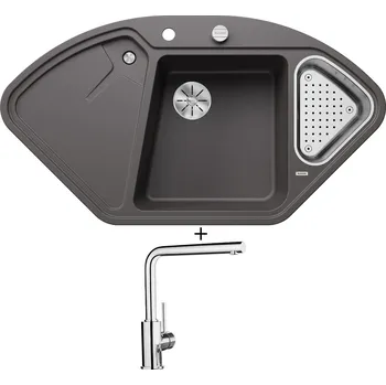 Granitový dřez Granitový dřez SET Blanco DELTA II šedá skála s excentrem 523657 + Blanco MILA chrom 519414