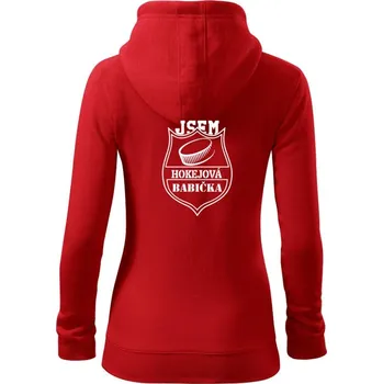 Dámská mikina Hokejový děda / hokejová babička - puk - Dámská mikina trendy zipper s kapucí - M ( Červená )