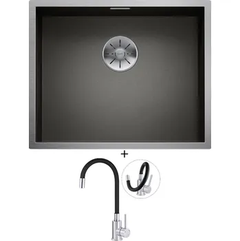 Nerezový dřez Dřez pod desku SET Blanco ZEROX 500-U nerez Dark Steel 526243 + Deante NEO LUNO BOC B720 nerez