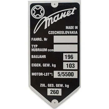 Štítek rámu Tatran 100 - 125 ccm - skútr