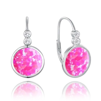 Módní doplněk MINET Třpytivé stříbrné náušnice s růžovými opálky a zirkony