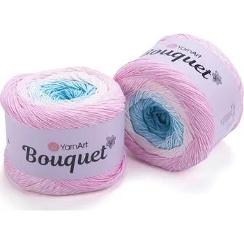 Příze Pletací / háčkovací příze YarnArt BOUQUET 702 růžovo-modro-bílá, melírovaná, ombré, duhová, 250g/500m