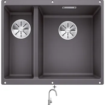 Granitový dřez Dřez pod desku SET Blanco SUBLINE 340/160 U šedá skála 523559 + Blanco MIDA-S chrom 521454