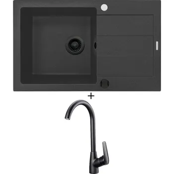 Granitový dřez Granitový dřez SET Pyramis SPARTA PLUS (78x48) 1B 1D černá edice + Deante NEO BORO BMO N62M černá matná