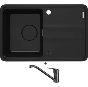 Granitový dřez Granitový dřez SET Deante MOMI ZKM N11A černá matná + Deante NEO BORO BMO N60M černá matná
