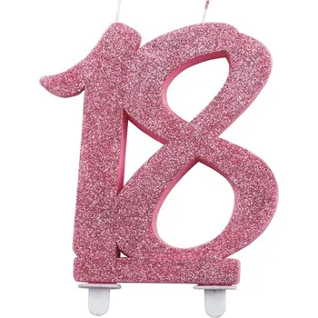 Dortová svíčka Svíčka číslo 18 růžová s glitrem 12,5 cm gi51152