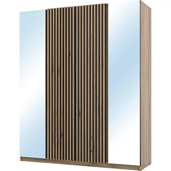 Šatní skříň Šatní skříň KAJA 2LU 2LAM | 200 cm | se zrcadly | VYSOKÁ | evoke/černá + lamely