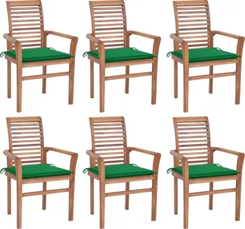 Jídelní židle stohovatelná masivní teak 6 ks zelené podušky