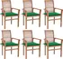 Jídelní židle stohovatelná masivní teak 6 ks zelené podušky