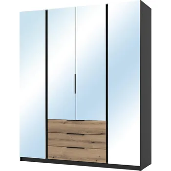 Šatní skříň Šatní skříň KAJA 4LU 3S | 200 cm | se zrcadly | VYSOKÁ | černá/evoke