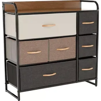 Komoda Komoda s látkovými šuplíky HAZEL TYP 3 - černá/béžová/hnědá - SLEVA 3% s kodem radost25