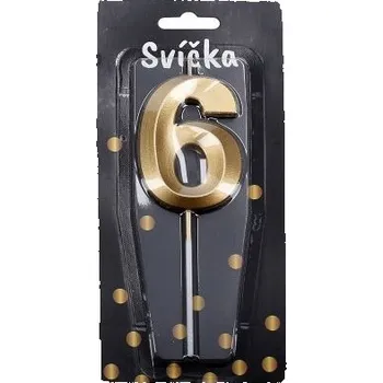 Dortová svíčka Párty svíčka číslo 6 Zlatá