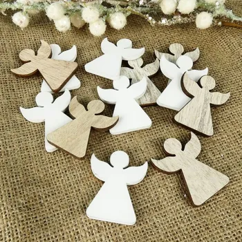 Vánoční dekorace Vánoční dřevěné výřezy v&nbsp;bílé a přírodní barvě- anděl 12 ks